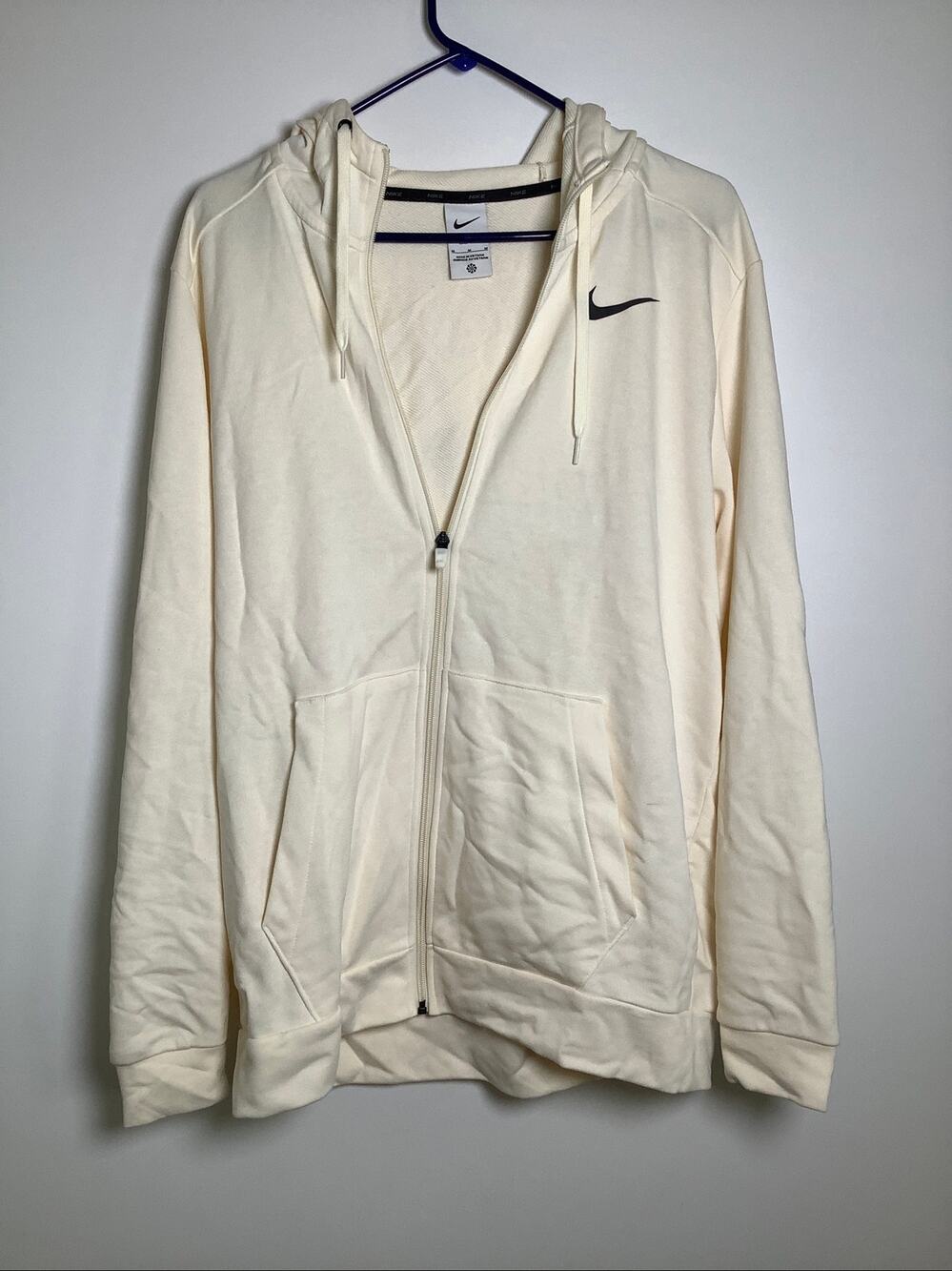Nike Men's M Off White Dri-Fit Hooded Fitness Full-Zip Training Hoodie Q8-3